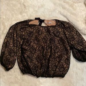 Lace bow tie back top